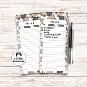 Bloc de notas de gato imprimible Papelería de gato Tema de gatos Bloc de notas imprimible Papel de notas Lista de compras Bloc de notas de gato digital Papelería linda PDF y PNG