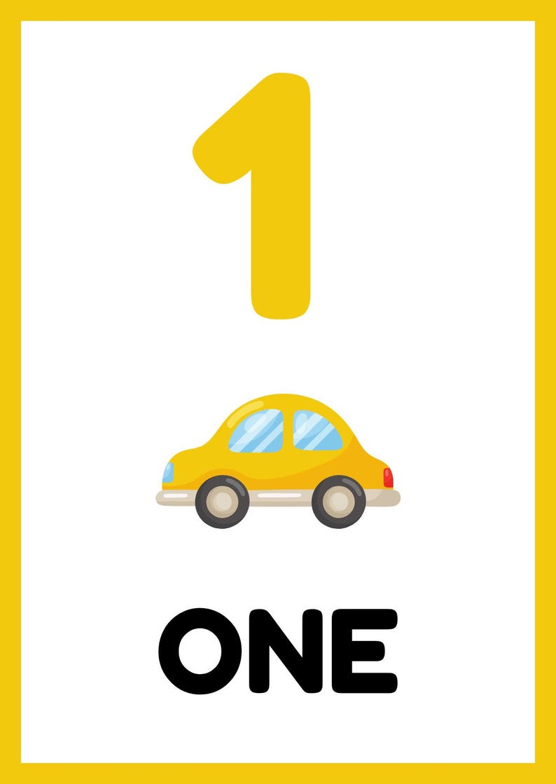 May include: A yellow number one with a yellow car illustration and the word "ONE" in black text.