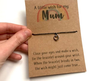 Mum Wish Bracelet Jewelry Small Gift Wish String Bracelet Heart Charm Mothers Day Wish Bracelet