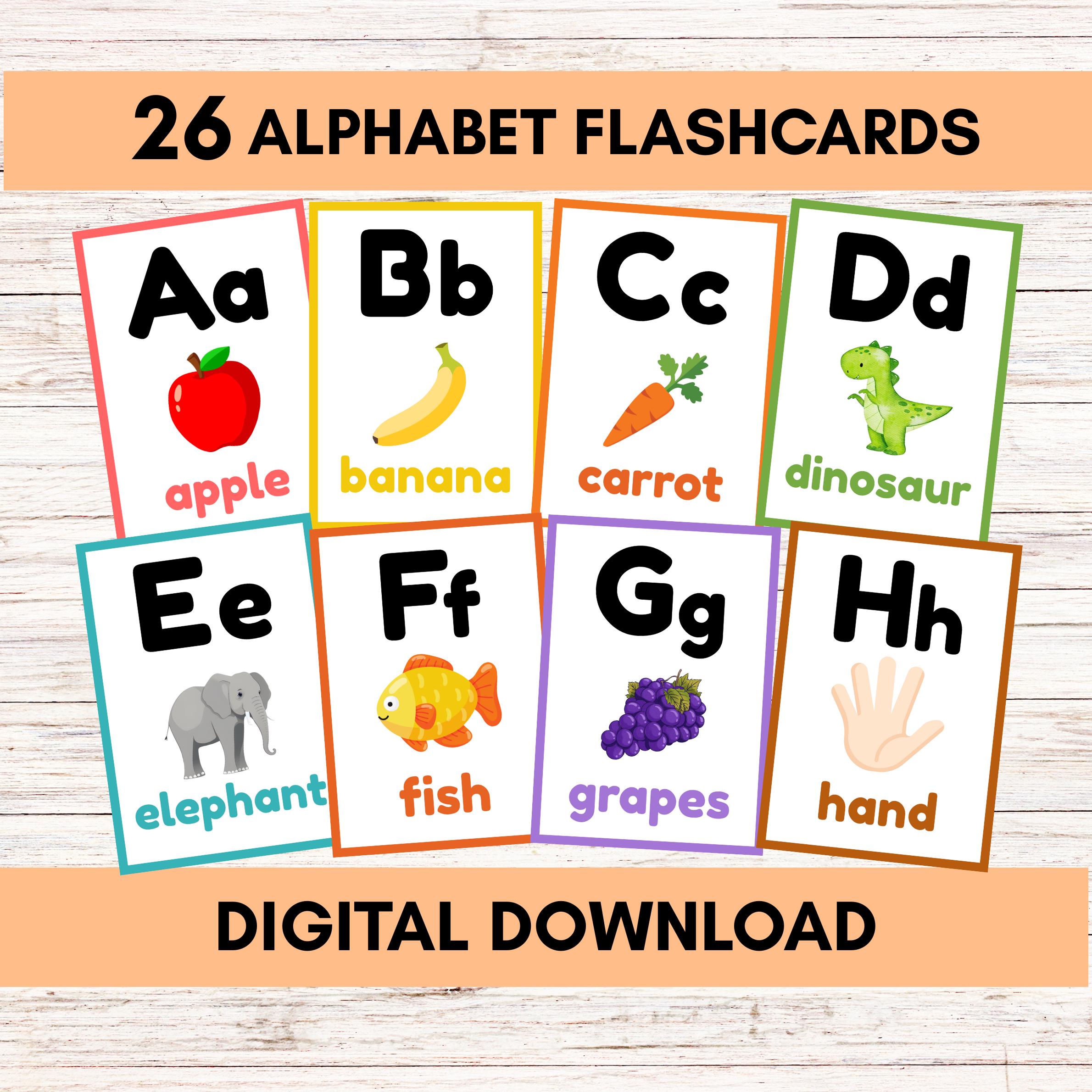 Digital A-Z Alphabet Flash Cards, ABC Cards, Preschool Educational