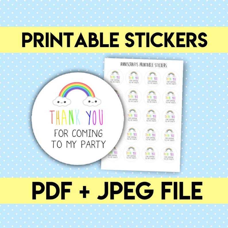 printable rainbow thank you for coming to my birthday