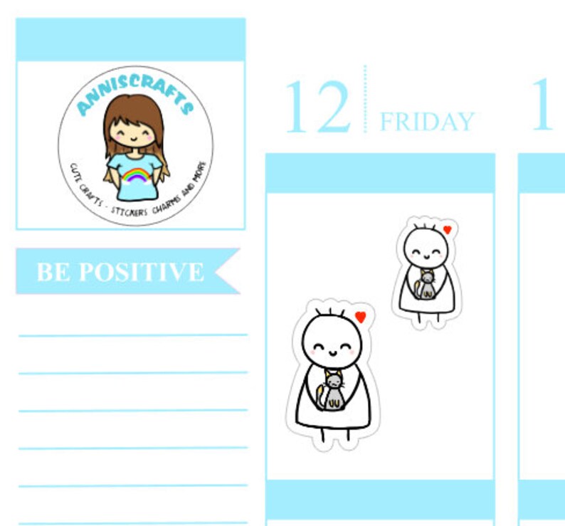 26 Cat Stickman Chibi Planner Stickers Cute Kawaii Happy Etsy