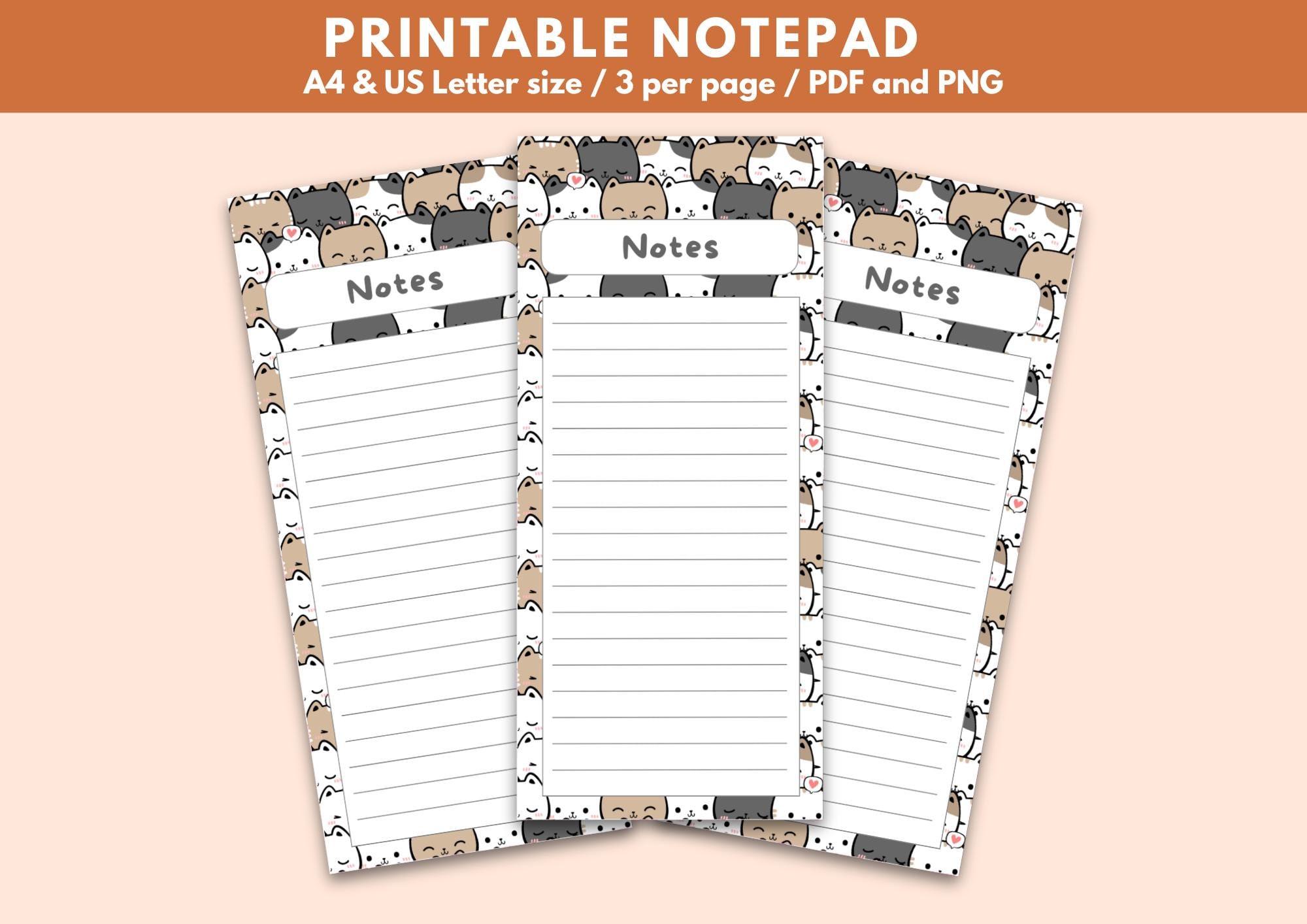 Printable Cat Notepad Cat Stationery Cats Theme Printable Notepad Note ...