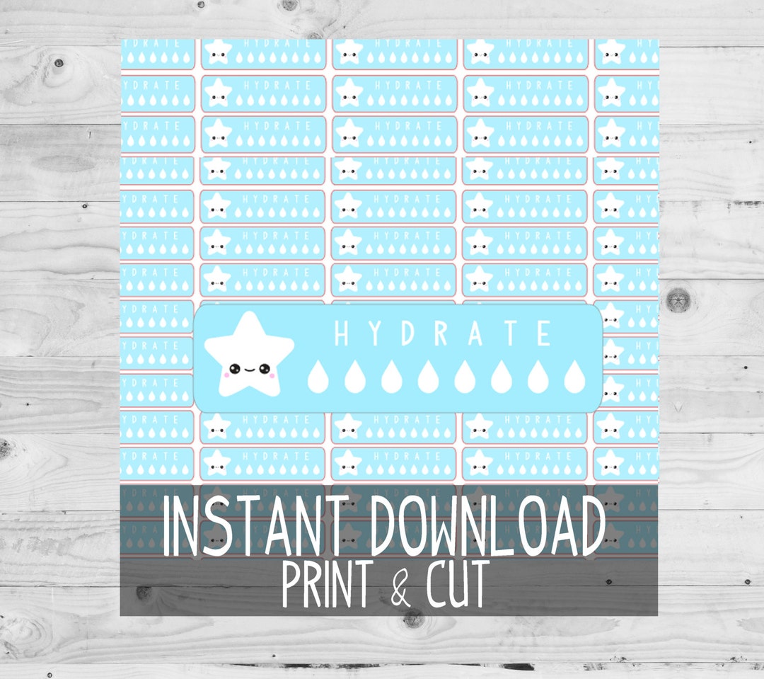 PRINTABLE Kawaii Star Hydrate Planner Stickers Hydration Drink Water ...