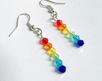 Rainbow Bead Earrings Crystal Beads Jewelry Pride Rainbow Multi Color Anniversary Birthday Gift Earrings