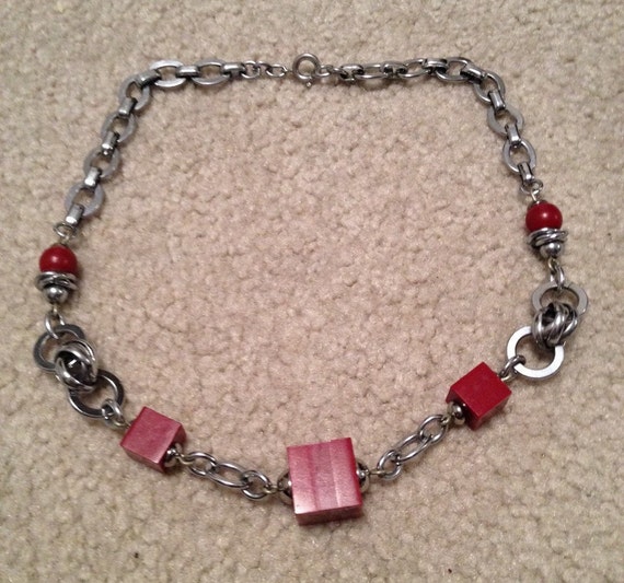 Vintage Modernist jewelry silver chain link geomet