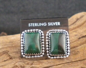 Green Malachite Earrings Sterling Silver Signed Piece HandcraftedSWDesigns