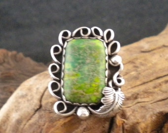 Size 10.75 Ring Unique Green Jasper & Sterling Silver Unique Statement Ring, Gemstone Ring