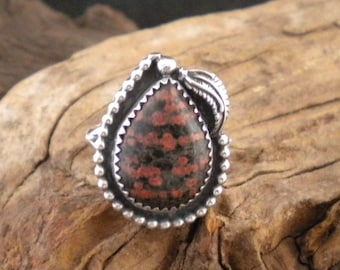 Size 8 Plum Blossom Jasper Teardrop Ring Statement Ring Handmade HancraftedSWDesigns