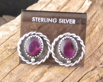 Earrings Purple Paua Shell Sterling Silver Post and Clasp Handmade