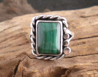 Size 7.75 Green Malachite Sterling Silver Signed Piece HandcraftedSWDesigns