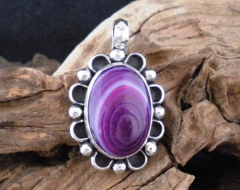 Heavy Pendant Lovely Deep Purple Onyx Agate & Sterling Silver Pendant Signed Piece Handmade HandcraftedSWDesigns