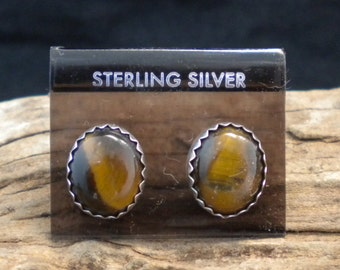 Tiger Eye Earrings Sterling Silver Signed Piece HandcraftedSWDesigns