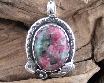 Large Rattlesnake Pendant Ruby Fuchsite Gemstone Design & Sterling Silver Pendant Signed Piece Handmade HandcraftedSWDesigns