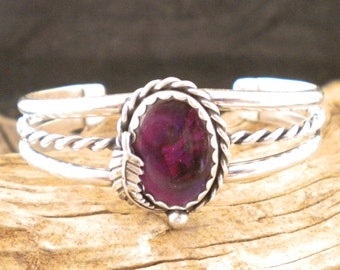 Purple Paua Shell Sterling Silver Double Band & Rope Bracelet Cuff Bracelet Handmade HandcraftedSWDesigns