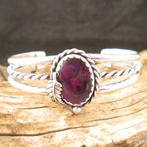 Purple Paua Shell Sterling Silver Double Band & Rope Bracelet Cuff Bracelet Handmade HandcraftedSWDesigns