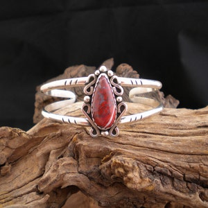 Sterling Silver Red Agate Cabochon Handmade Handcrafted Bracelet HancraftedSWDesigns