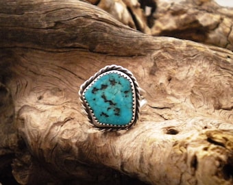 Size 13.25 Kingman Turquoise Blue Nugget Sterling Silver Ring with Heavy Double Shank Band Signed Piece