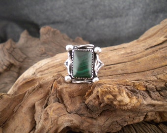 Size 8.75 Green Malachite Sterling Silver Signed Piece HandcraftedSWDesigns