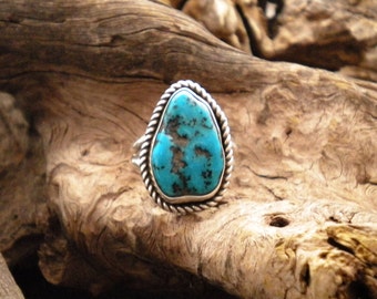 Size 13.75 Arizona Turquoise Nugget Sterling Silver Ring with Heavy Double Shank Band Signed Piece