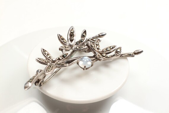 Beautiful solid silver brooch decorated with moon… - image 4