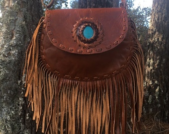 Lakota Howlite leather tassle shoulder bag