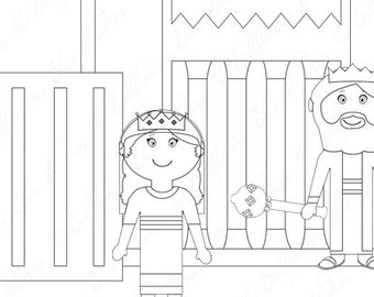 Queen Esther Digital Clipart (black & white line art version)