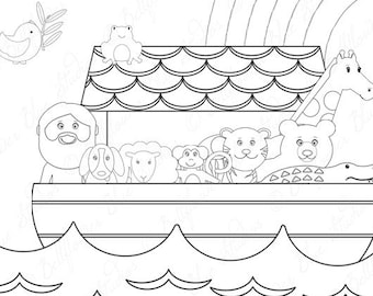 SALE! Noah's Ark Digital Clipart (black & white line art version)