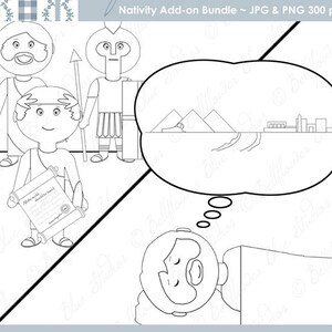 Nativity Add-on Digital Clipart Bundle (black & white line art version)