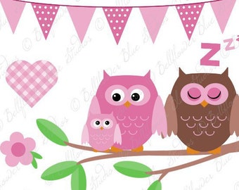 Pink Baby Owls Digital Clipart