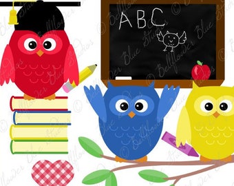 School Owls Digital Clipart