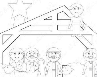 The Nativity / First Christmas Digital Clipart (black & white line art version)