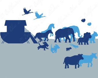 SALE! Noah's Ark Digital Clipart (Blue Tones Silhouette version)