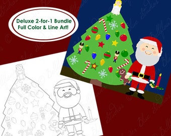 Deluxe Christmas Decorations Digital Clipart Bundle (both full color and black & white line art versions!)