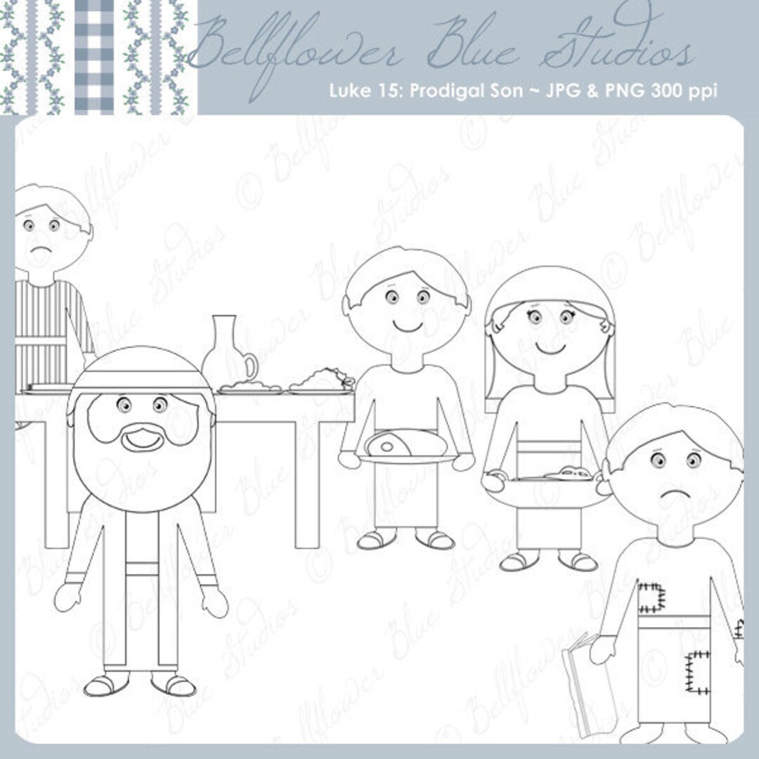 Luke 15 Digital Clipart: the Prodigal Son (black and White Line Art) - Etsy