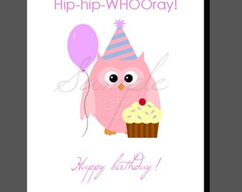Pink Birthday Owl Poster Printable (INSTANT DOWNLOAD)