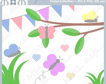 Pastel Butterflies Digital Clipart
