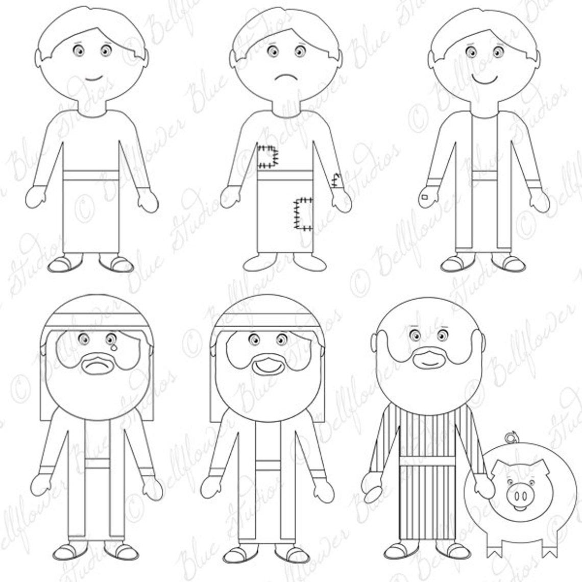 Luke 15 Digital Clipart: the Prodigal Son (black and White Line Art) - Etsy
