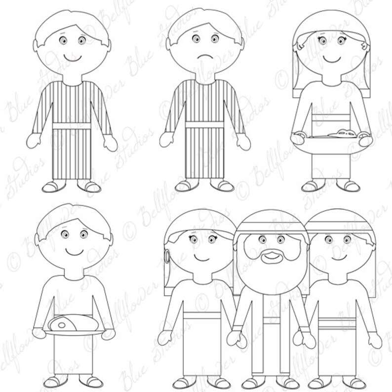 Luke 15 Digital Clipart: the Prodigal Son (black and White Line Art) - Etsy