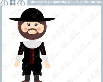 Pilgrim Man Digital Clipart Single