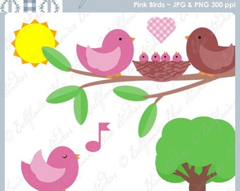 Pink Birds Digital Clipart