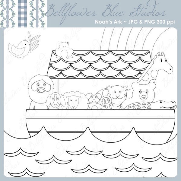 SALE! Noah's Ark Digital Clipart (black & white line art version)