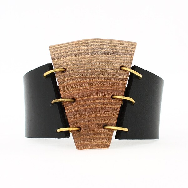 Wooden cuff bracelet, natural leather wristband, unique leather cuff, urban wood bracelet, wooden jewelry, unique statement jewelry, elegant