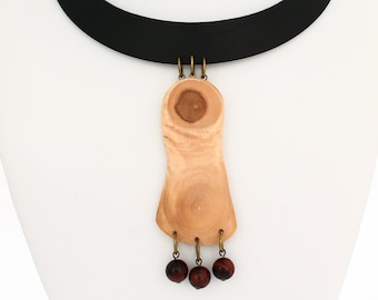 Wood leather necklace, urban necklace, mystical necklace, elegant wooden necklace, unique wood necklace, abstract necklace, leather necklace