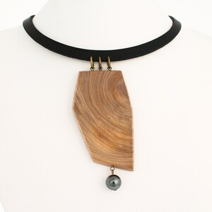 Hematite leather necklace, geometric wooden necklace, wood statement necklace, abstract necklace,  choker necklace,  art necklace, organic