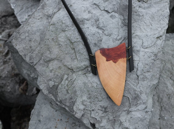 Wild Pear Wood Statement Necklace, Modern Rustic Timber Pendant