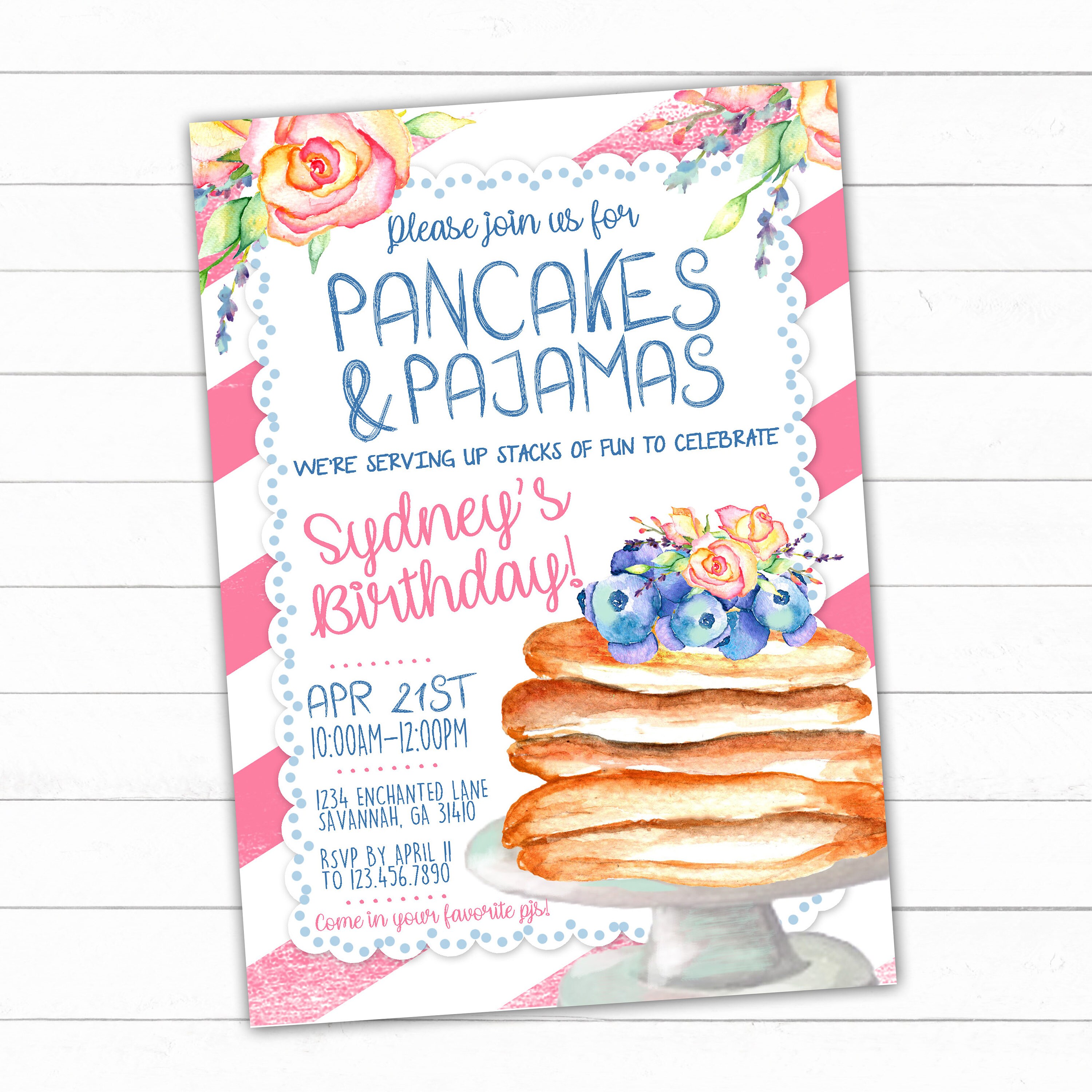 Pancakes And Pajamas Invitation Pancake Party Pancakes And Etsy