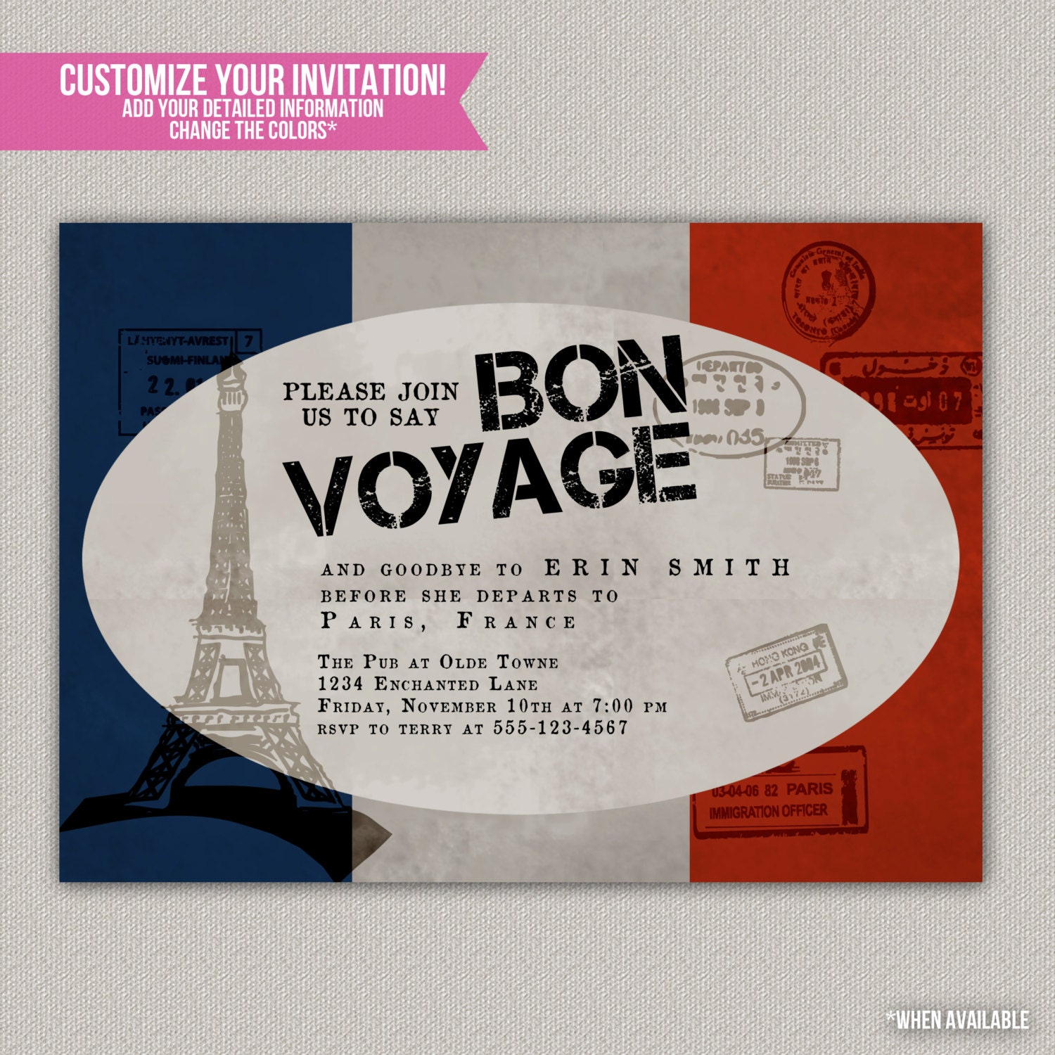 Bon Voyage Custom Party Invitation DIGITAL DIY Printable | Etsy