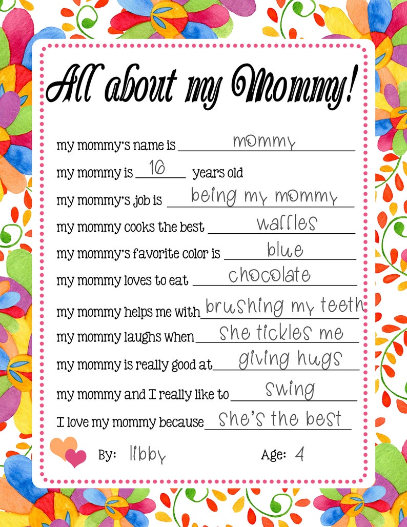 All About My Mommy Printable All About My Mom Printable | Etsy