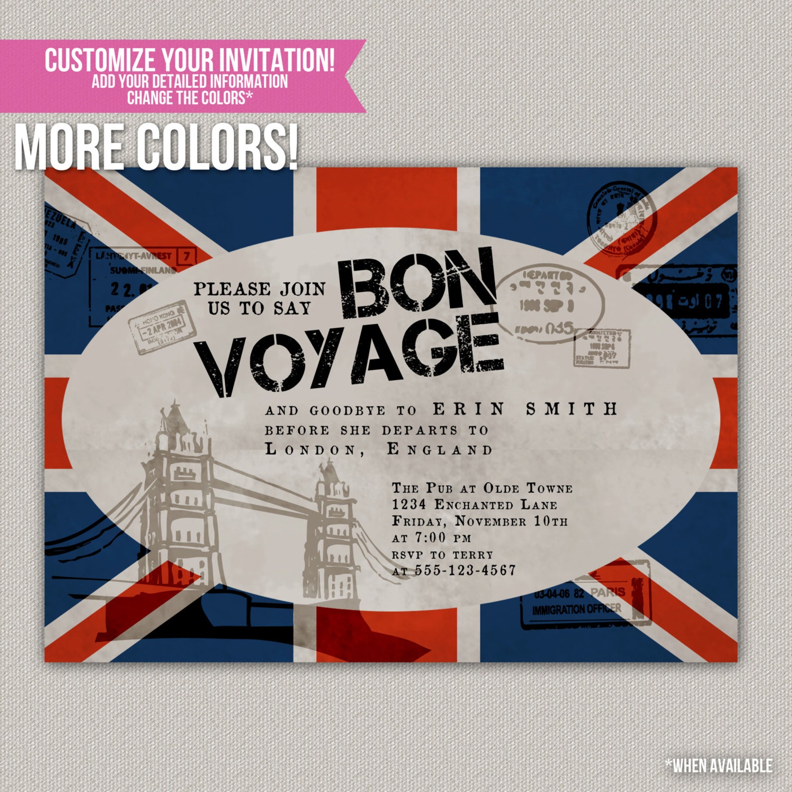 Bon Voyage Custom Party Invitation DIGITAL DIY Printable | Etsy